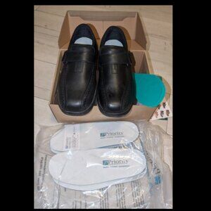 New Boxed Orthofeet Mens Hook Loop Black X-Wide Cushion Shoes Sz 9.5 - W/extras